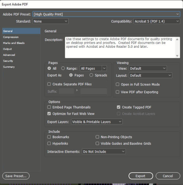 选择Adobe PDF印刷预设