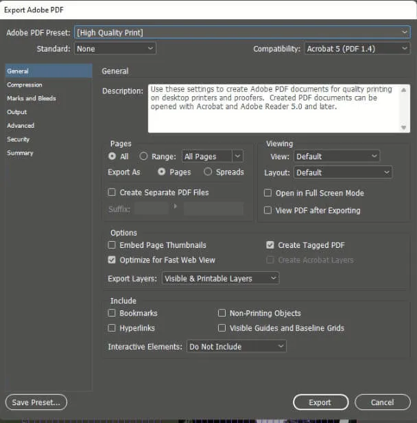 InDesign导出步骤2 选择Adobe PDF印刷预设