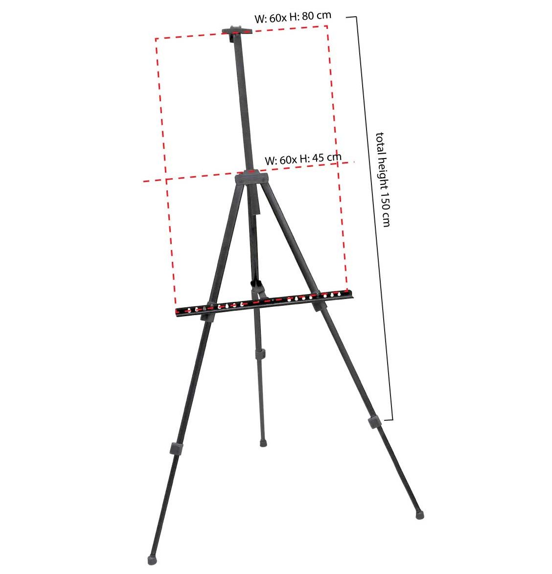 Black aluminium easel stand side view